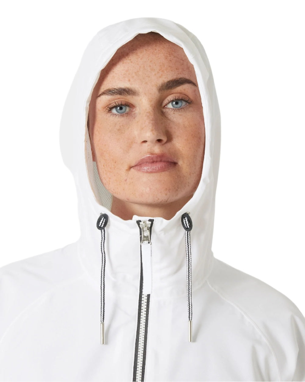White coloured Helly Hansen Womens Koster Rain Jacket on white background 