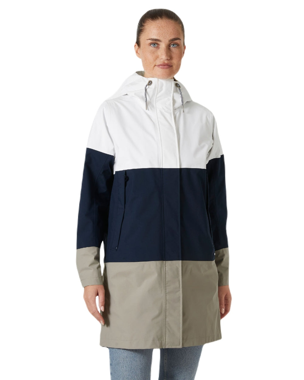 White coloured Helly Hansen Womens Koster Raincoat on white background 