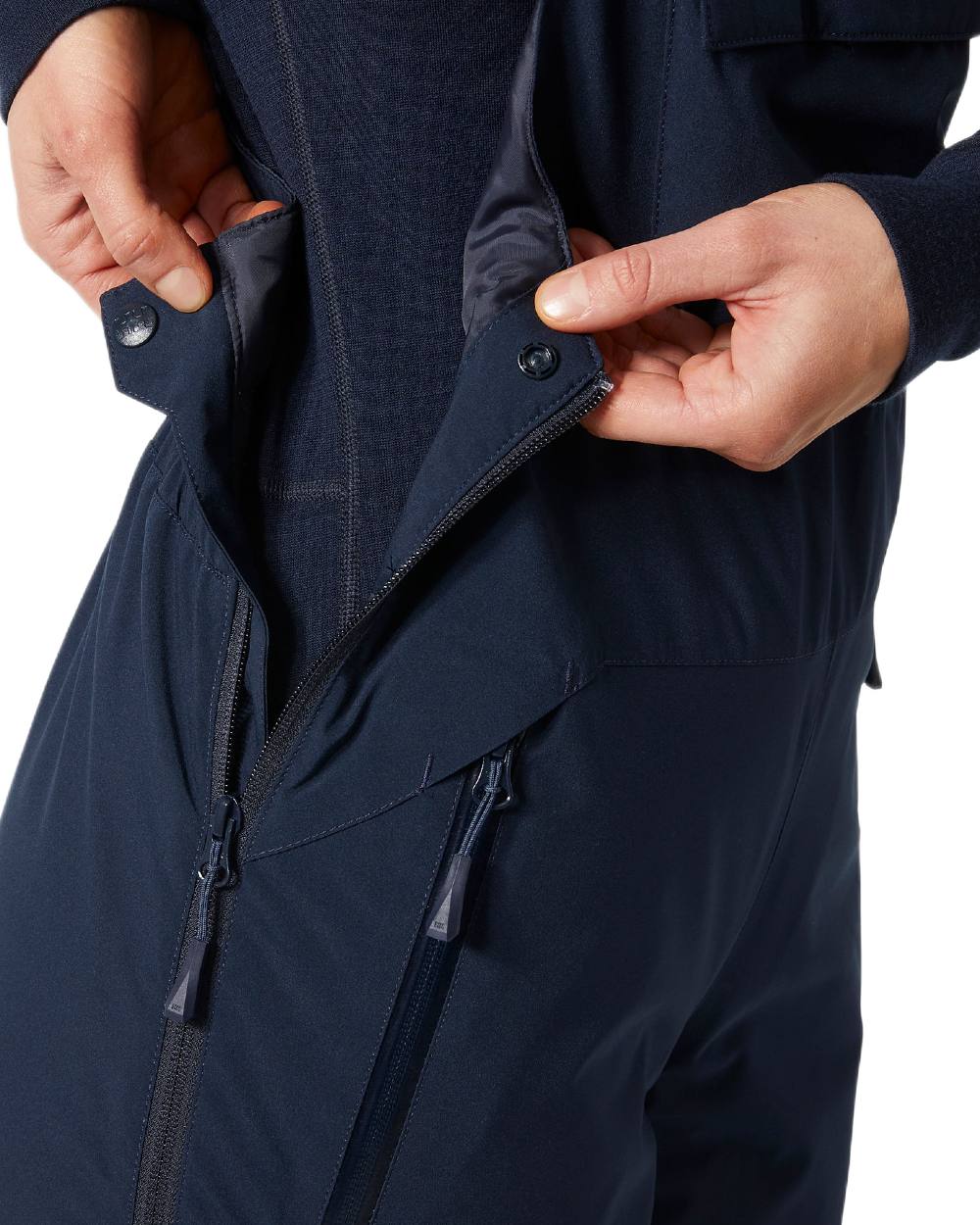 Navy Coloured Helly Hansen Womens Legendary Insulated Bib Pants on white background 