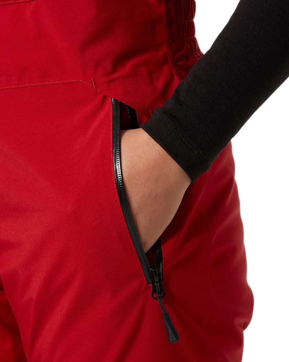 Red Coloured Helly Hansen Womens Legendary Insulated Bib Pants on white background 