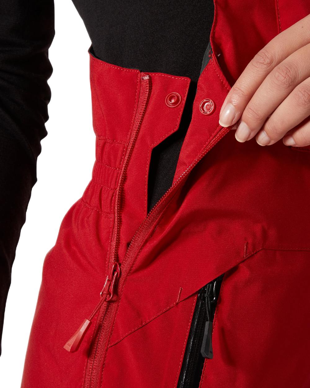 Red Coloured Helly Hansen Womens Legendary Insulated Bib Pants on white background 