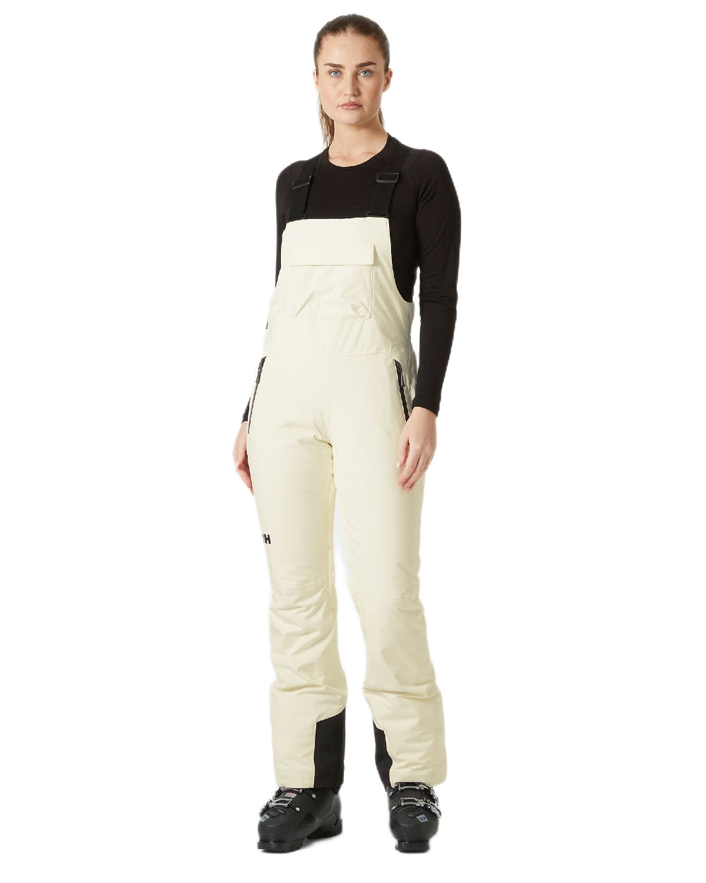 Snow Coloured Helly Hansen Womens Legendary Insulated Bib Pants on white background 