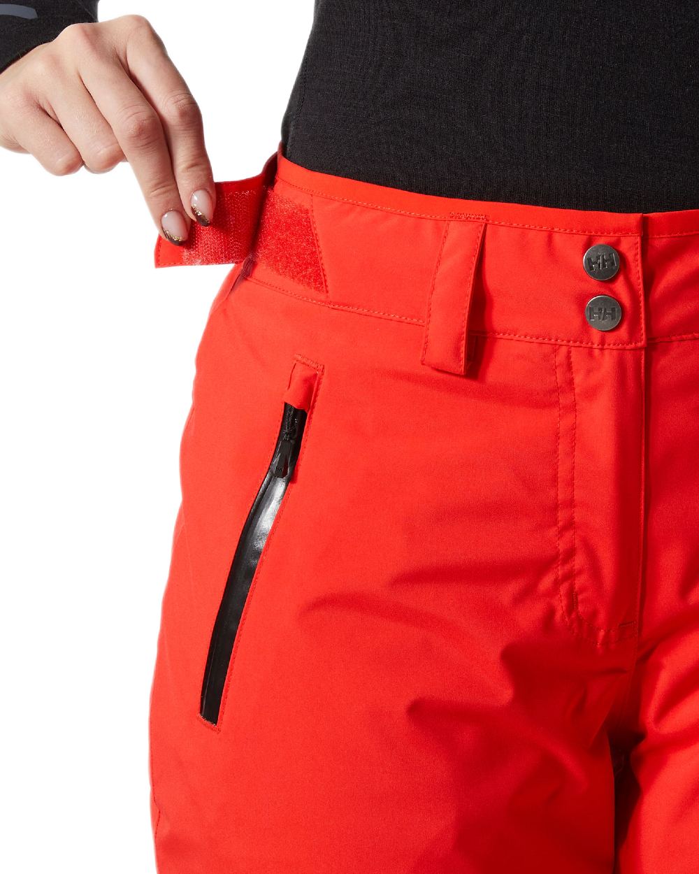 Alert Red Coloured Helly Hansen Womens Legendary Insulated Ski Pants on white background 