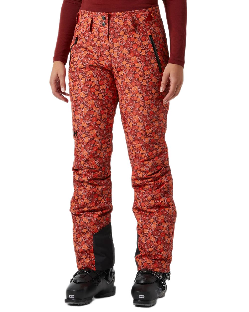 Red Flower Aop Small Coloured Helly Hansen Womens Legendary Insulated Ski Pants on white background 