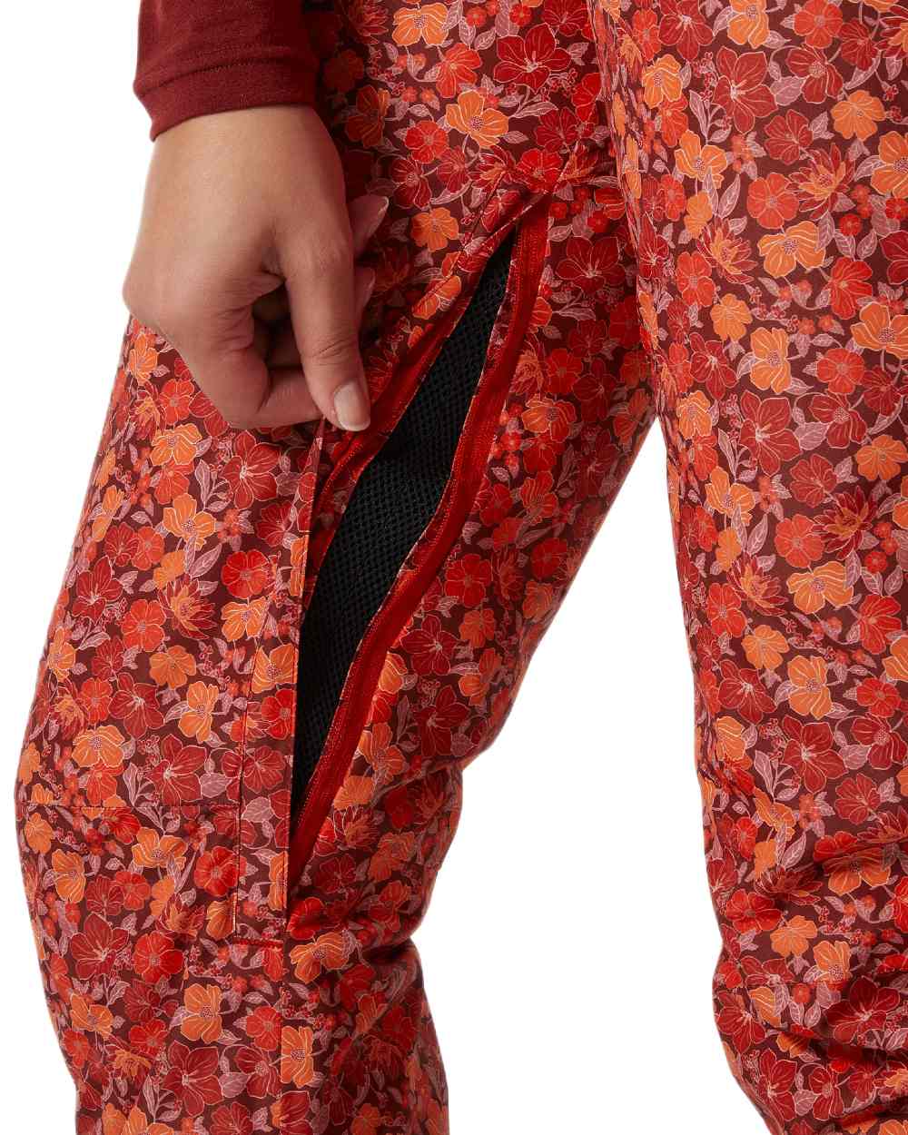Red Flower Aop Small Coloured Helly Hansen Womens Legendary Insulated Ski Pants on white background 