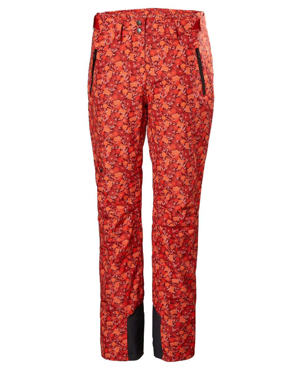 Red Flower Aop Small Coloured Helly Hansen Womens Legendary Insulated Ski Pants on white background 