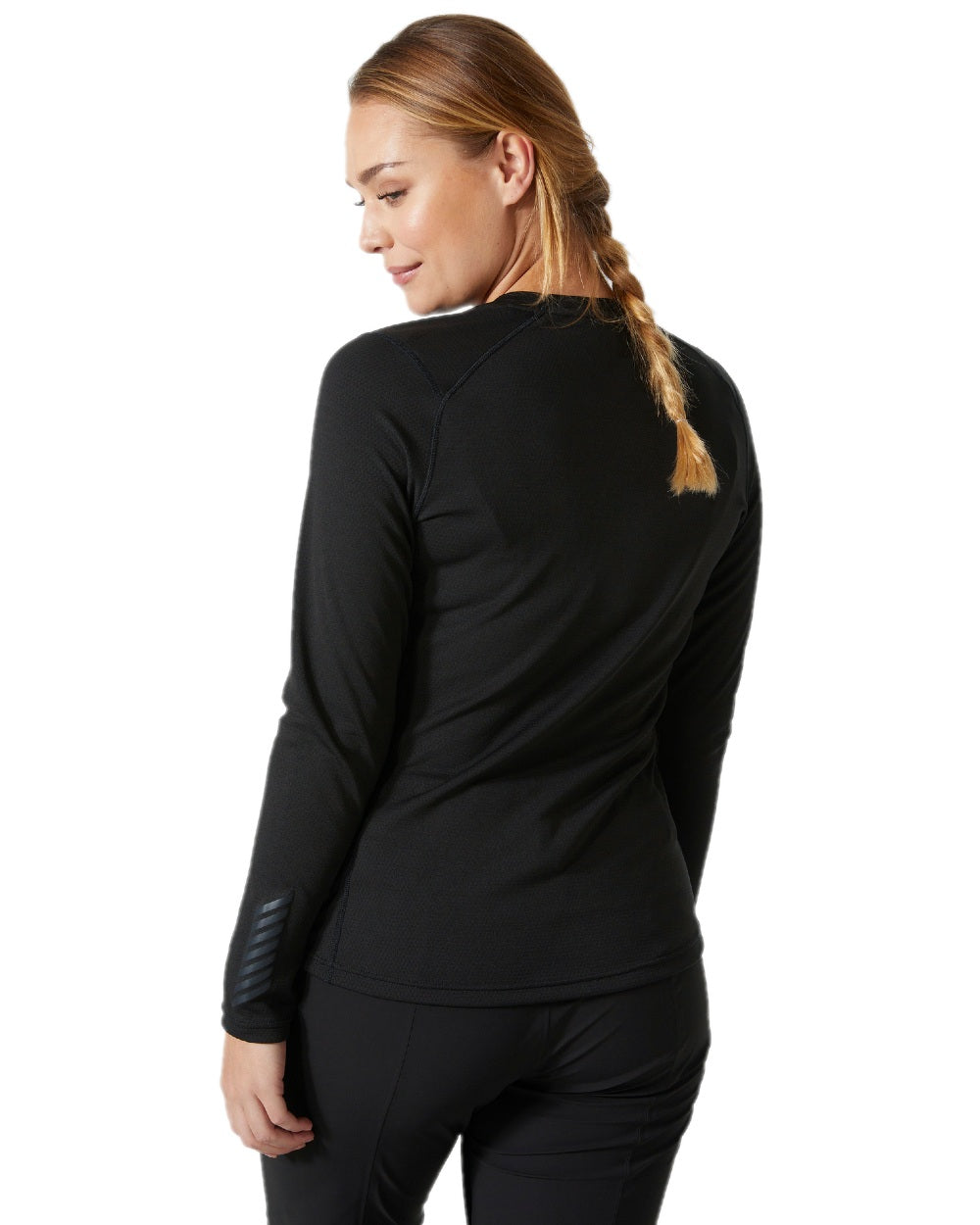 Black Coloured Helly Hansen Womens Lifa Active Crew Base Layer on white background 