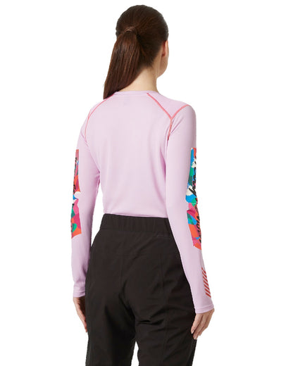 Cherry Blossom Apres Print Coloured Helly Hansen Womens Lifa Active Crew Base Layer on white background 