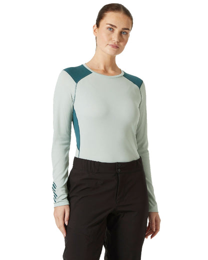 Green Mist Coloured Helly Hansen Womens Lifa Active Crew Base Layer on white background 