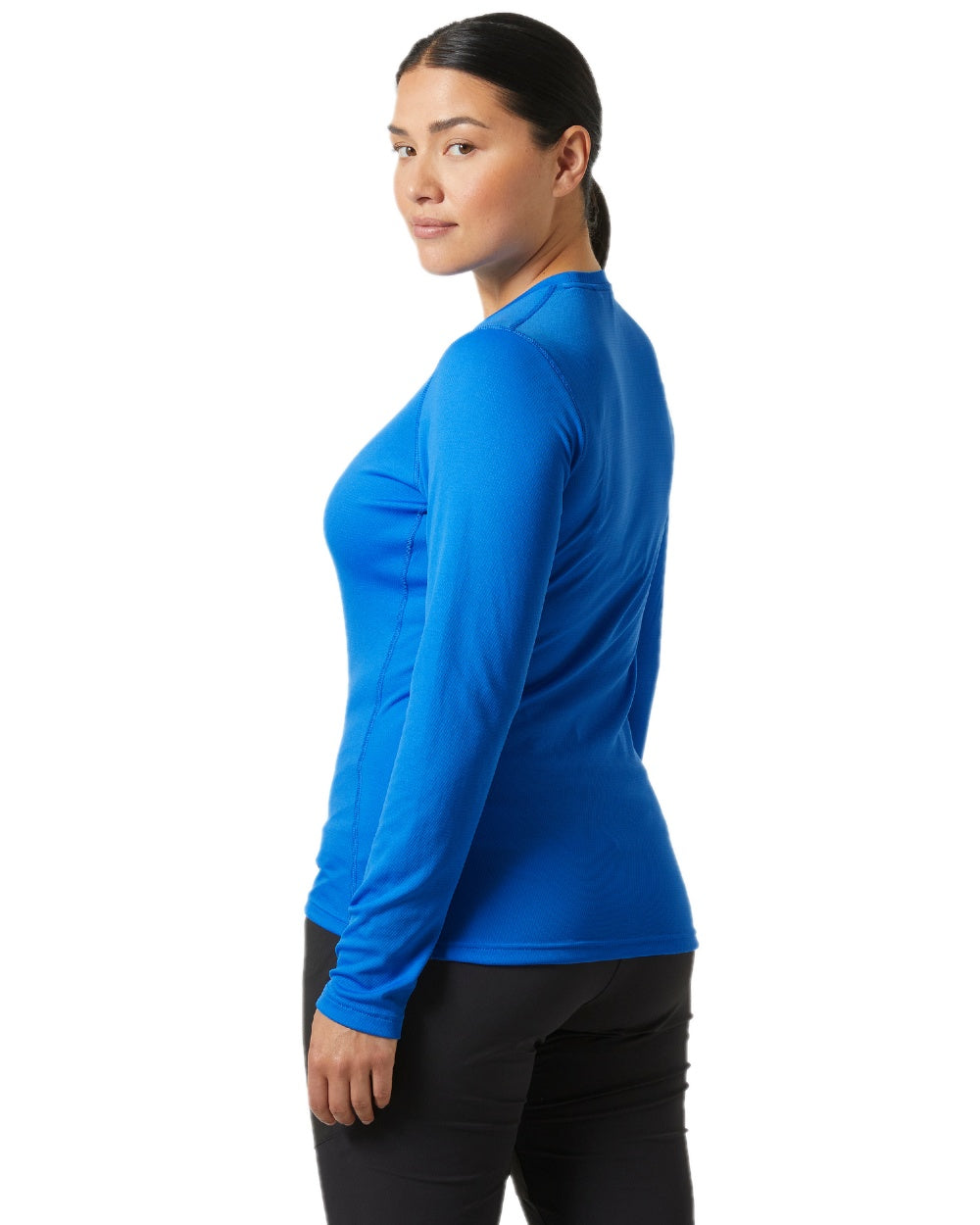 Ultra Blue Coloured Helly Hansen Womens Lifa Active Solen Long Sleeve Base Layer on white background 