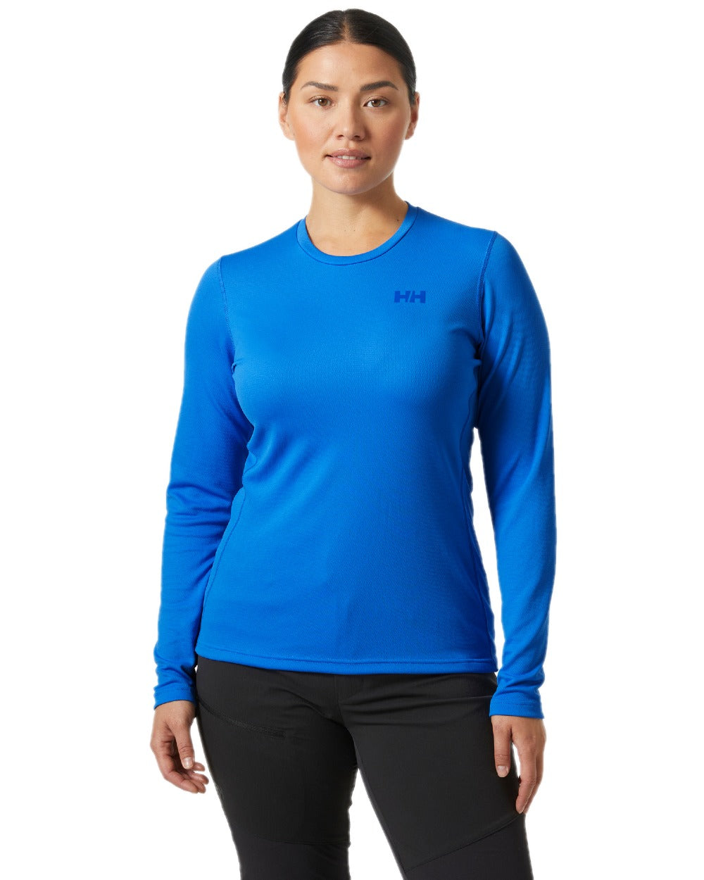 Ultra Blue Coloured Helly Hansen Womens Lifa Active Solen Long Sleeve Base Layer on white background 