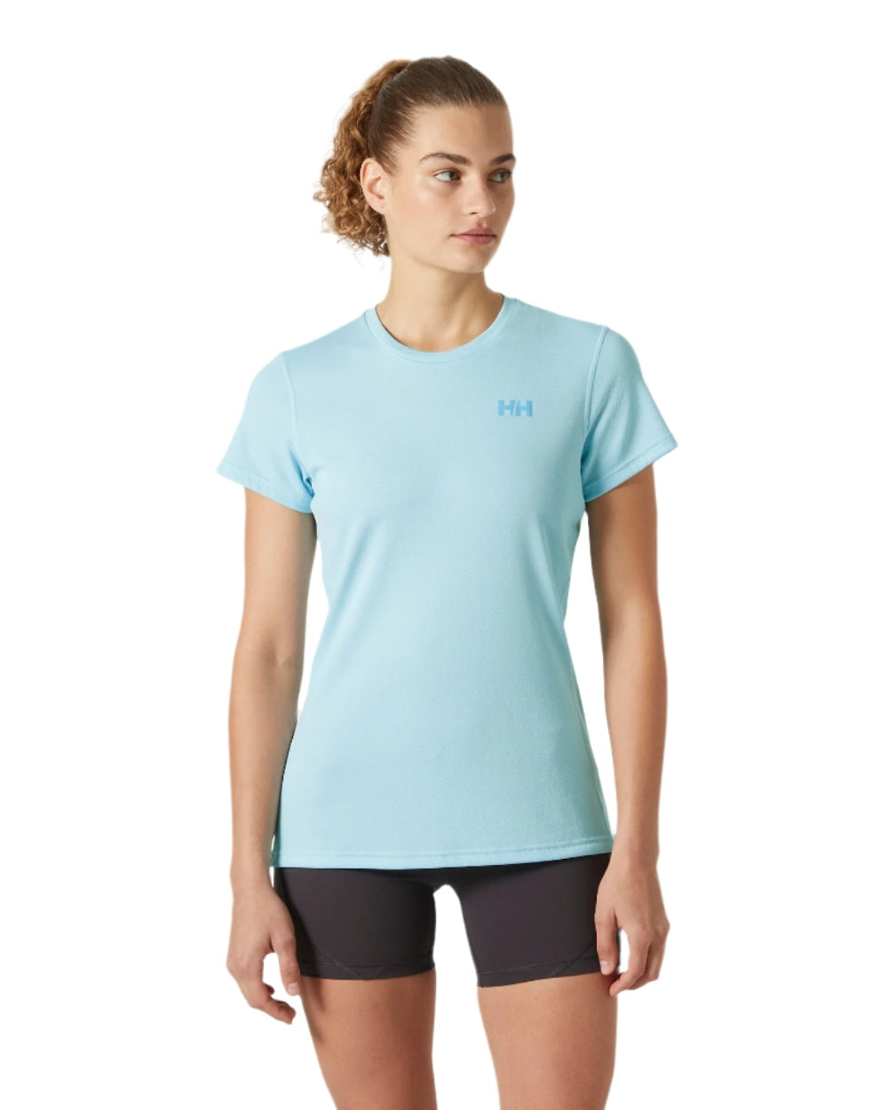 Light Cyan coloured Helly Hansen Womens Lifa Active Solen T-Shirt on white background 
