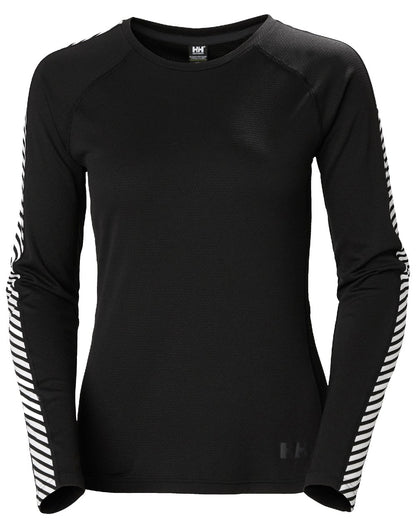 Black Coloured Helly Hansen Womens Lifa Active Stripe Crew Base Layer on white background 