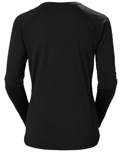 Black Coloured Helly Hansen Womens Lifa Active Stripe Crew Base Layer on white background 