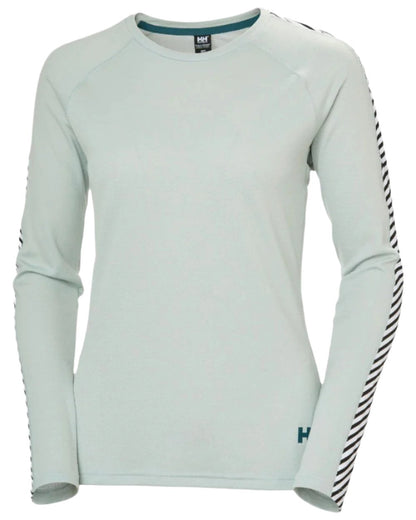 Green Mist Coloured Helly Hansen Womens Lifa Active Stripe Crew Base Layer on white background 