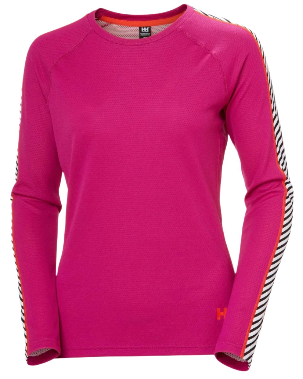 Magenta 2 Coloured Helly Hansen Womens Lifa Active Stripe Crew Base Layer on white background 