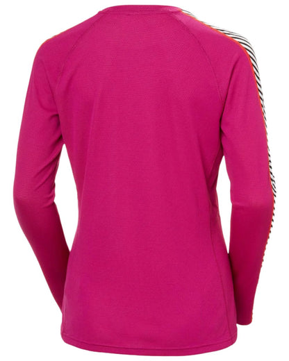 Magenta 2 Coloured Helly Hansen Womens Lifa Active Stripe Crew Base Layer on white background 