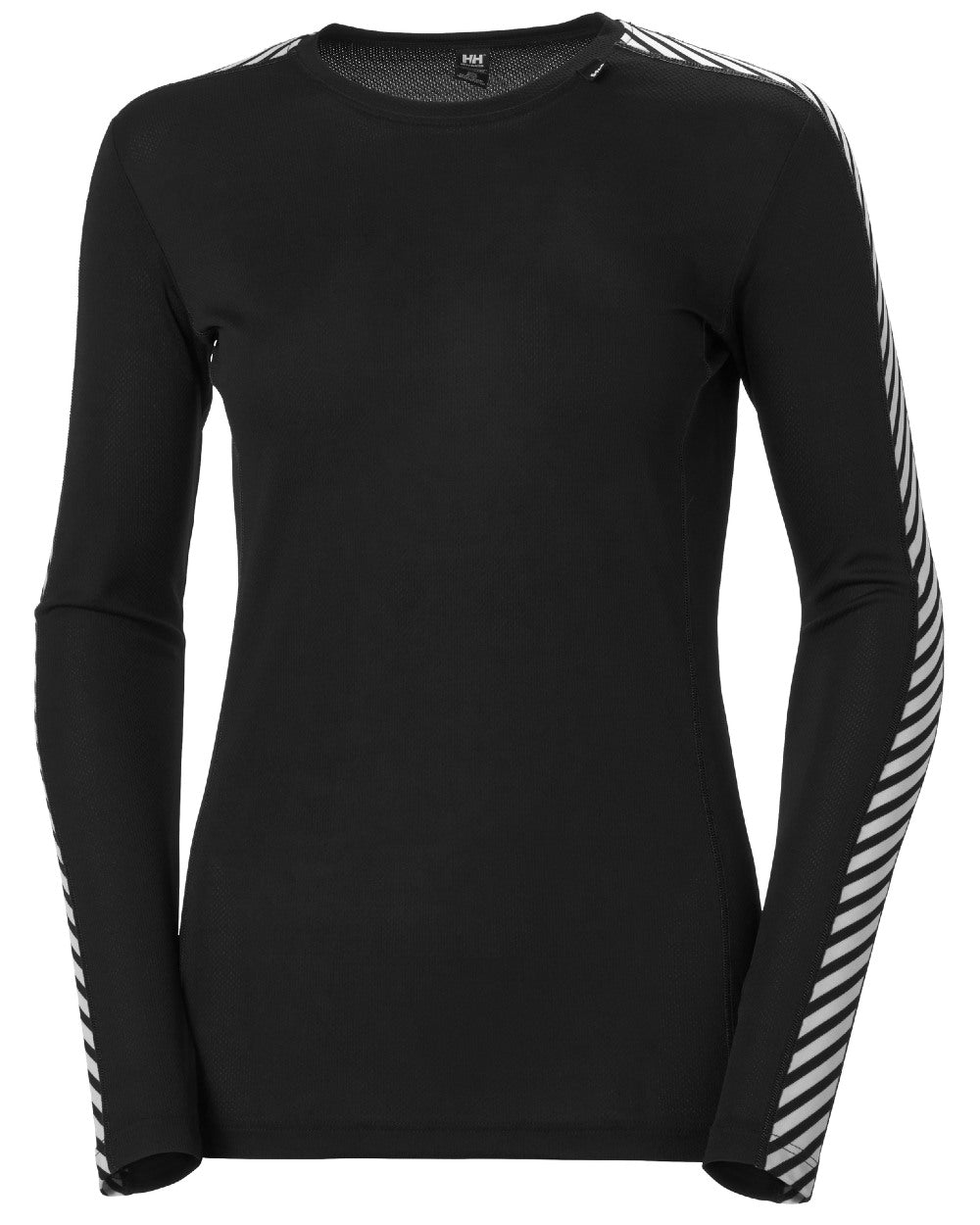 Black Coloured Helly Hansen Womens Lifa Long Sleeve Crew Base Layer on white background 