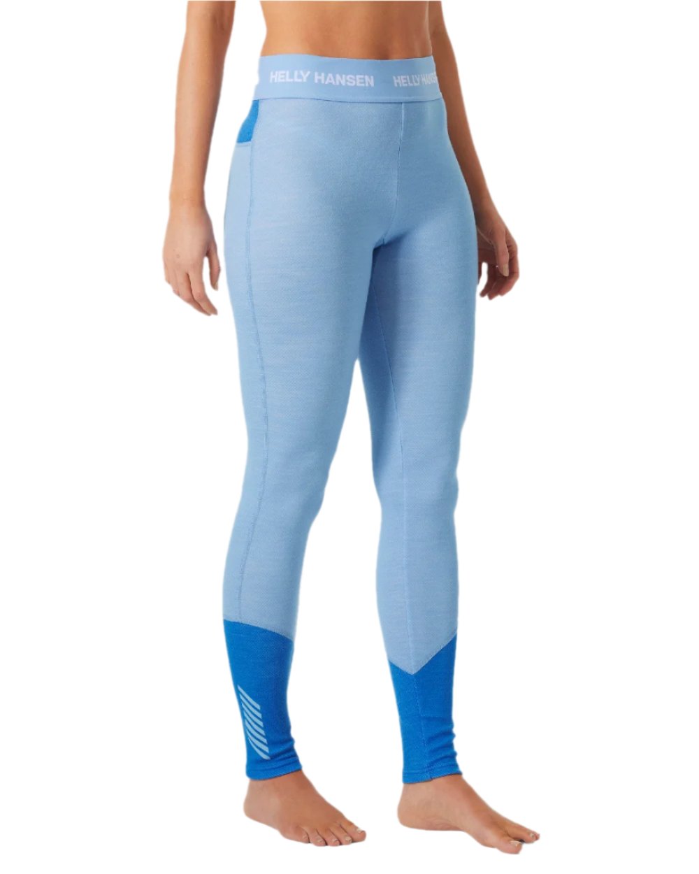 Bright Blue Coloured Helly Hansen Womens Lifa Merino Midweight 2-In-1 Base Layer Pants on white background 