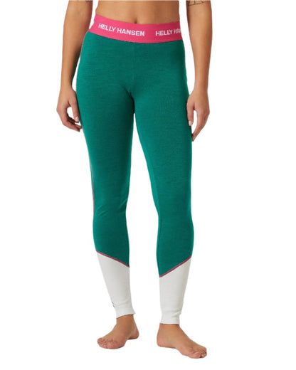 Emerald Coloured Helly Hansen Womens Lifa Merino Midweight 2-In-1 Base Layer Pants on white background 