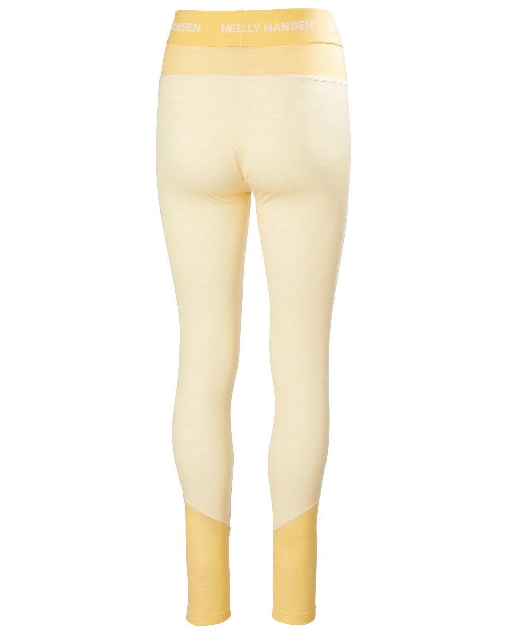 Yellow Cream Coloured Helly Hansen Womens Lifa Merino Midweight 2-In-1 Base Layer Pants on white background 