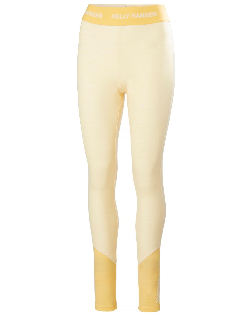 Yellow Cream Coloured Helly Hansen Womens Lifa Merino Midweight 2-In-1 Base Layer Pants on white background 