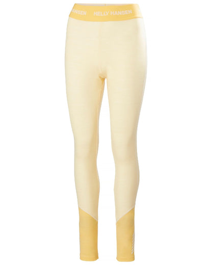 Yellow Cream Coloured Helly Hansen Womens Lifa Merino Midweight 2-In-1 Base Layer Pants on white background 