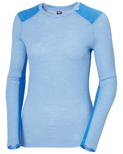 Bright Blue Coloured Helly Hansen Womens Lifa Merino Midweight Crew Base Layer on white background 