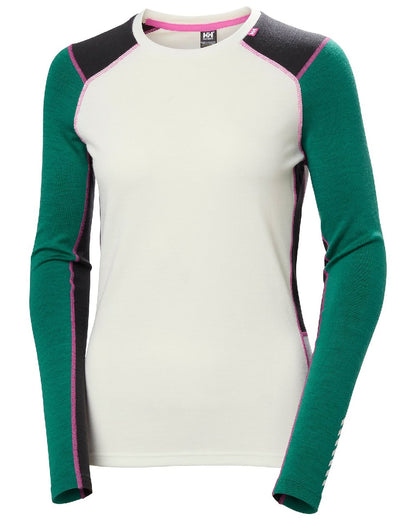 Emerald Coloured Helly Hansen Womens Lifa Merino Midweight Crew Base Layer on white background 