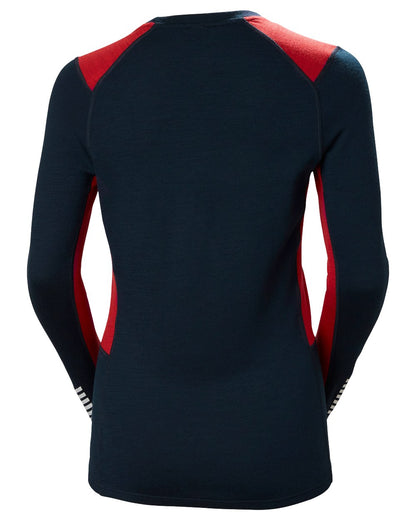 Navy Coloured Helly Hansen Womens Lifa Merino Midweight Crew Base Layer on white background 