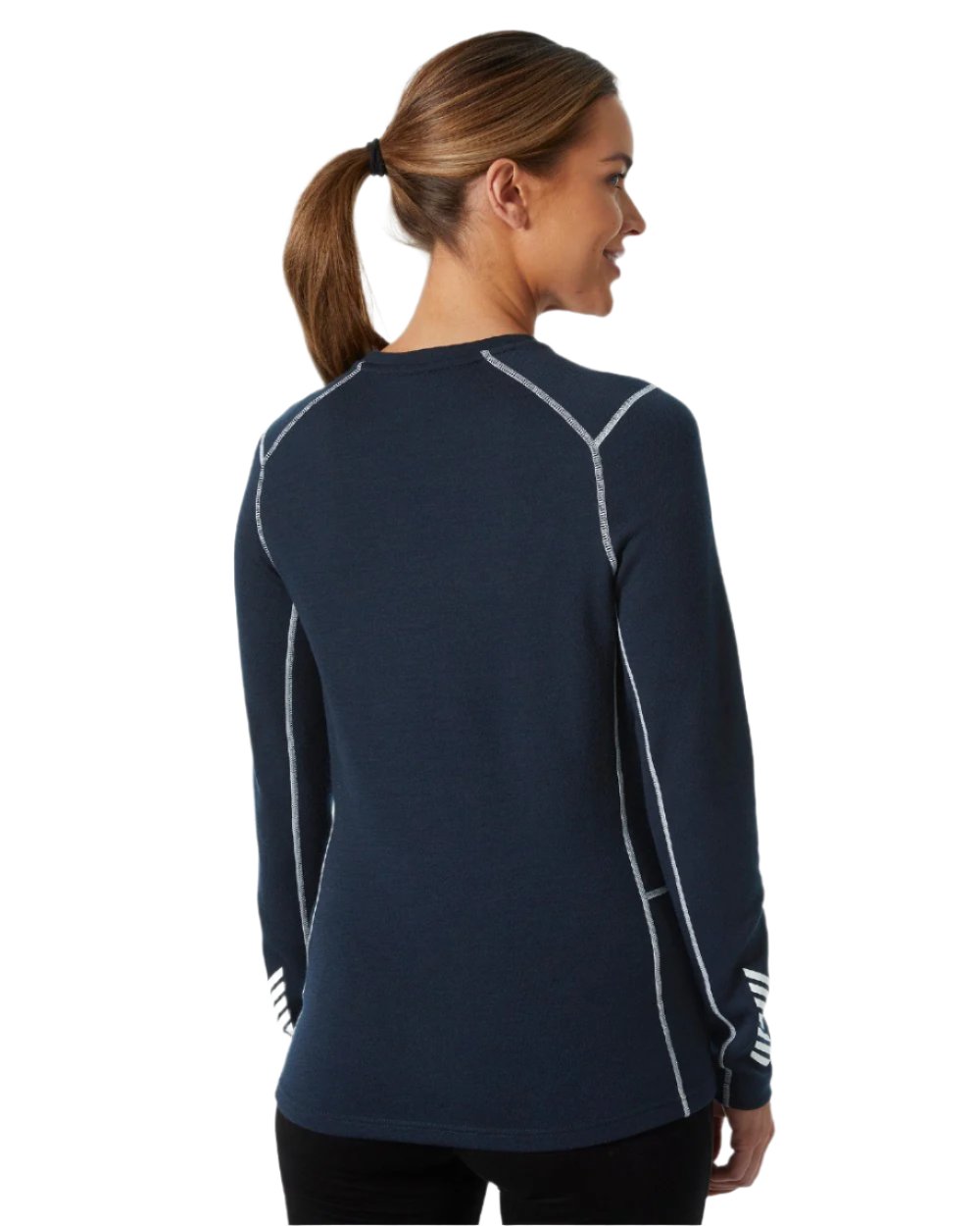 Navy Coloured Helly Hansen Womens Lifa Merino Midweight Crew Base Layer on white background 