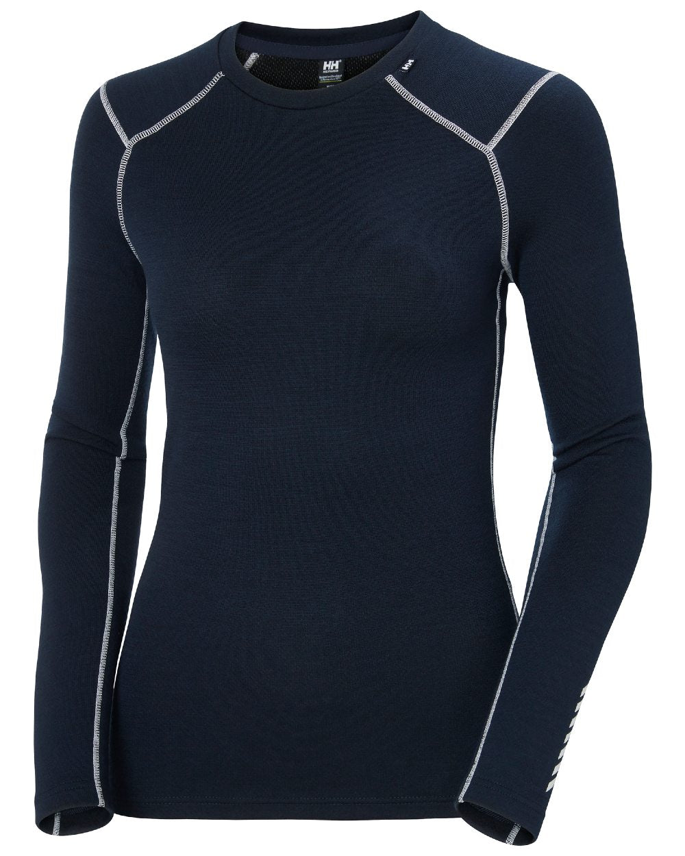 Navy Coloured Helly Hansen Womens Lifa Merino Midweight Crew Base Layer on white background 