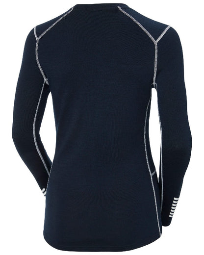 Navy Coloured Helly Hansen Womens Lifa Merino Midweight Crew Base Layer on white background 