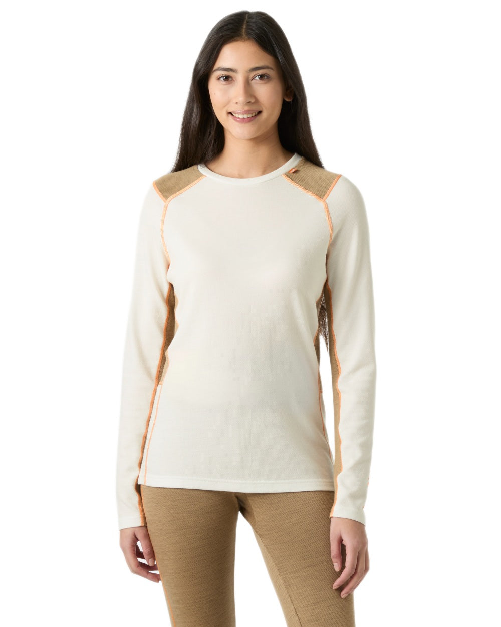 Snow Coloured Helly Hansen Womens Lifa Merino Midweight Crew Base Layer on white background 
