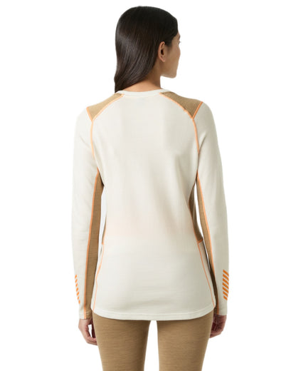 Snow Coloured Helly Hansen Womens Lifa Merino Midweight Crew Base Layer on white background 