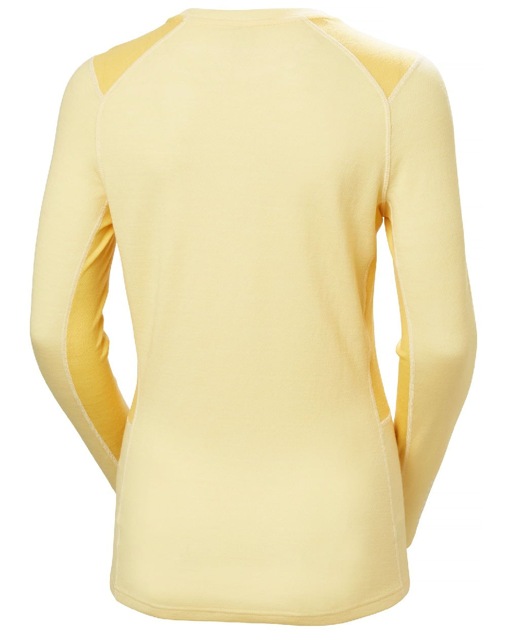 Yellow Cream Coloured Helly Hansen Womens Lifa Merino Midweight Crew Base Layer on white background 