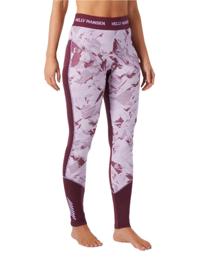 Hickory Mountain Camo Coloured Helly Hansen Womens Lifa Merino Midweight Graphic Base Layer Pants on white background 