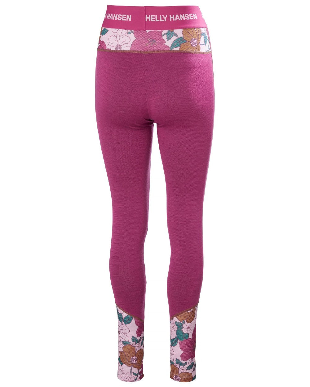 Magenta 2 Floral Aop Coloured Helly Hansen Womens Lifa Merino Midweight Graphic Base Layer Pants on white background 