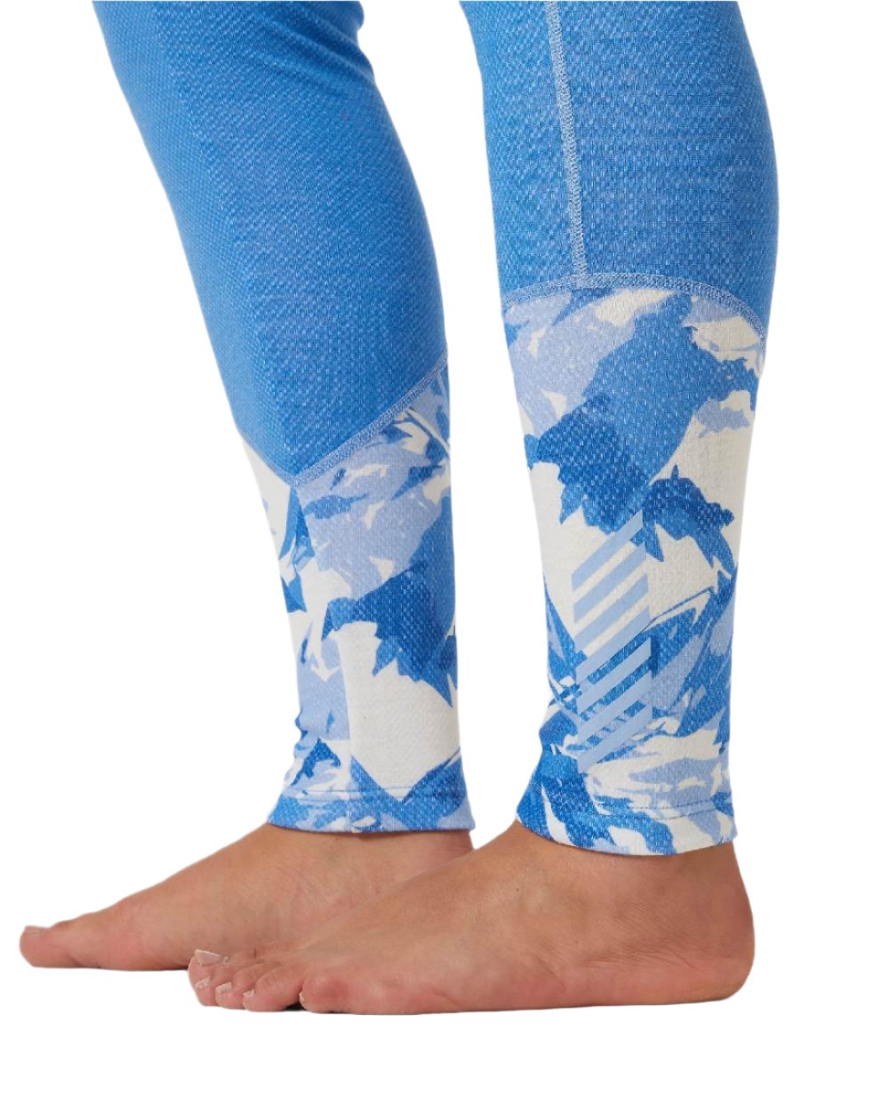 Ultra Blue Mountain Camo A Coloured Helly Hansen Womens Lifa Merino Midweight Graphic Base Layer Pants on white background 