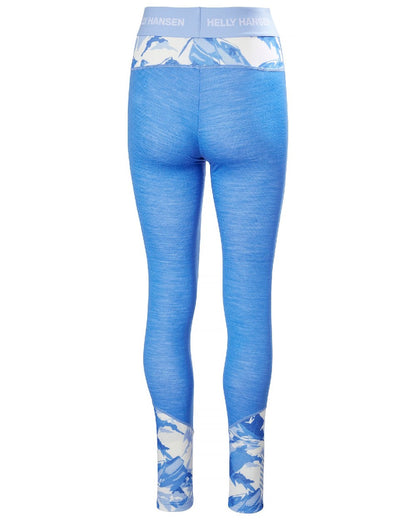 Ultra Blue Mountain Camo A Coloured Helly Hansen Womens Lifa Merino Midweight Graphic Base Layer Pants on white background 