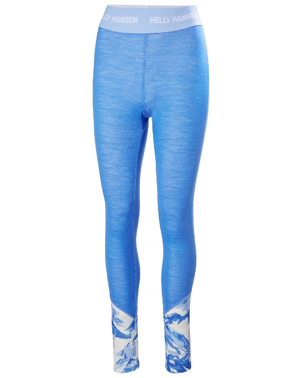 Ultra Blue Mountain Camo A Coloured Helly Hansen Womens Lifa Merino Midweight Graphic Base Layer Pants on white background 