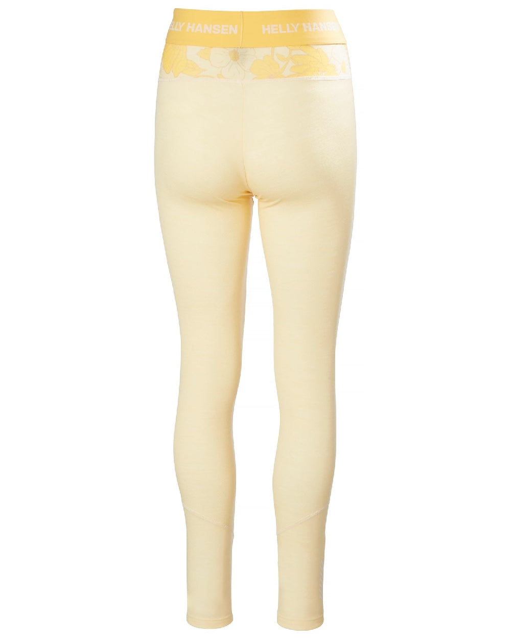 Yellow Cream Floral Aop Coloured Helly Hansen Womens Lifa Merino Midweight Graphic Base Layer Pants on white background 