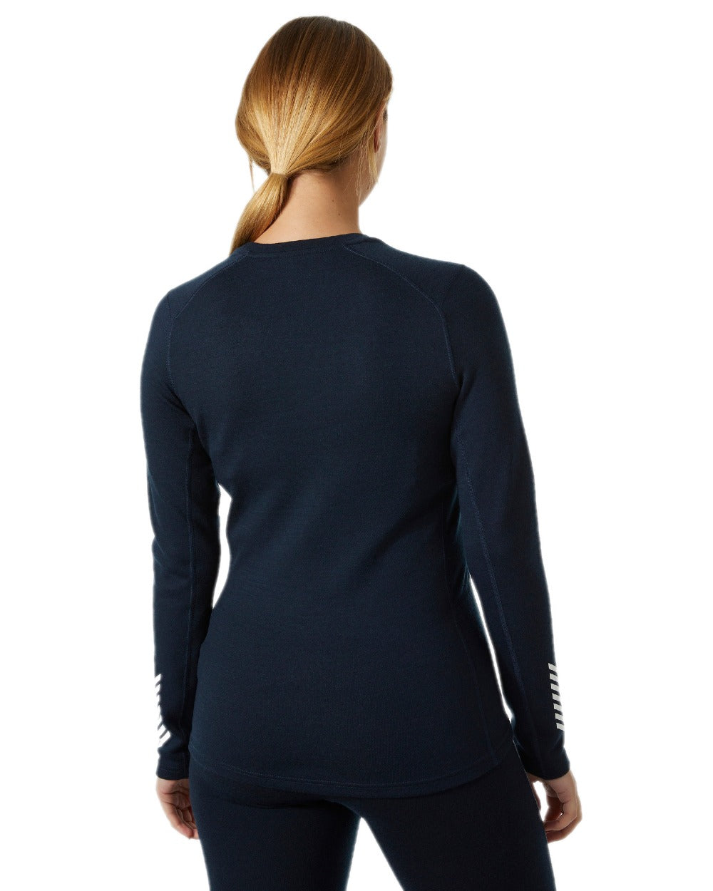 Navy Star Pixel Coloured Helly Hansen Womens Lifa Merino Midweight Graphic Long Sleeve Crew Base Layer on white background 