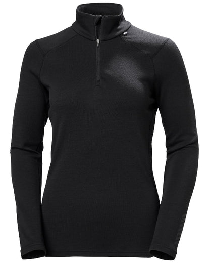 Black Coloured Helly Hansen Womens Lifa Merino Midweight Half-Zip Base Layer on white background 