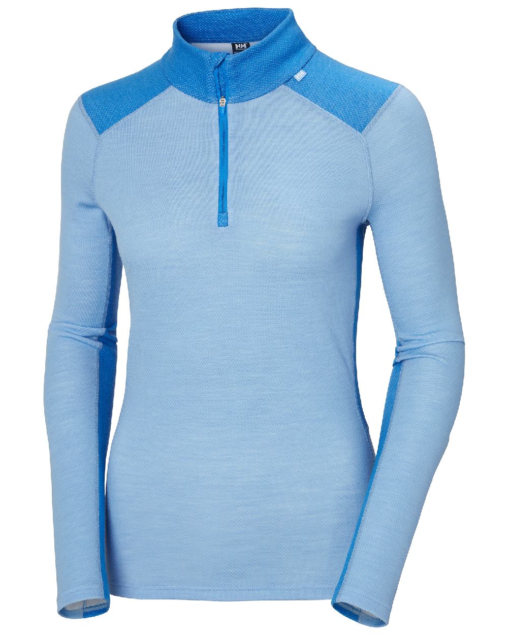 Bright Blue Coloured Helly Hansen Womens Lifa Merino Midweight Half-Zip Base Layer on white background 