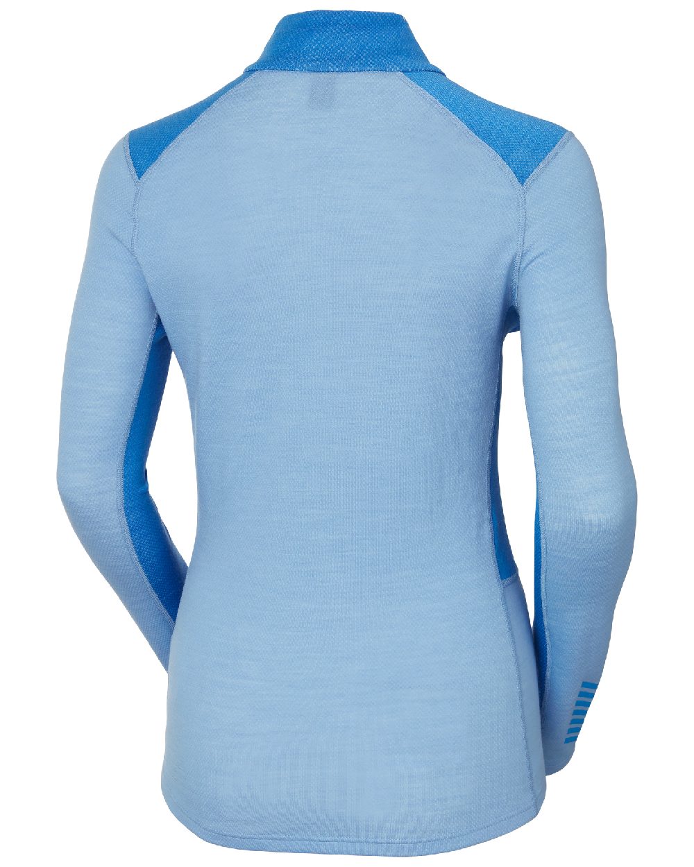 Bright Blue Coloured Helly Hansen Womens Lifa Merino Midweight Half-Zip Base Layer on white background 