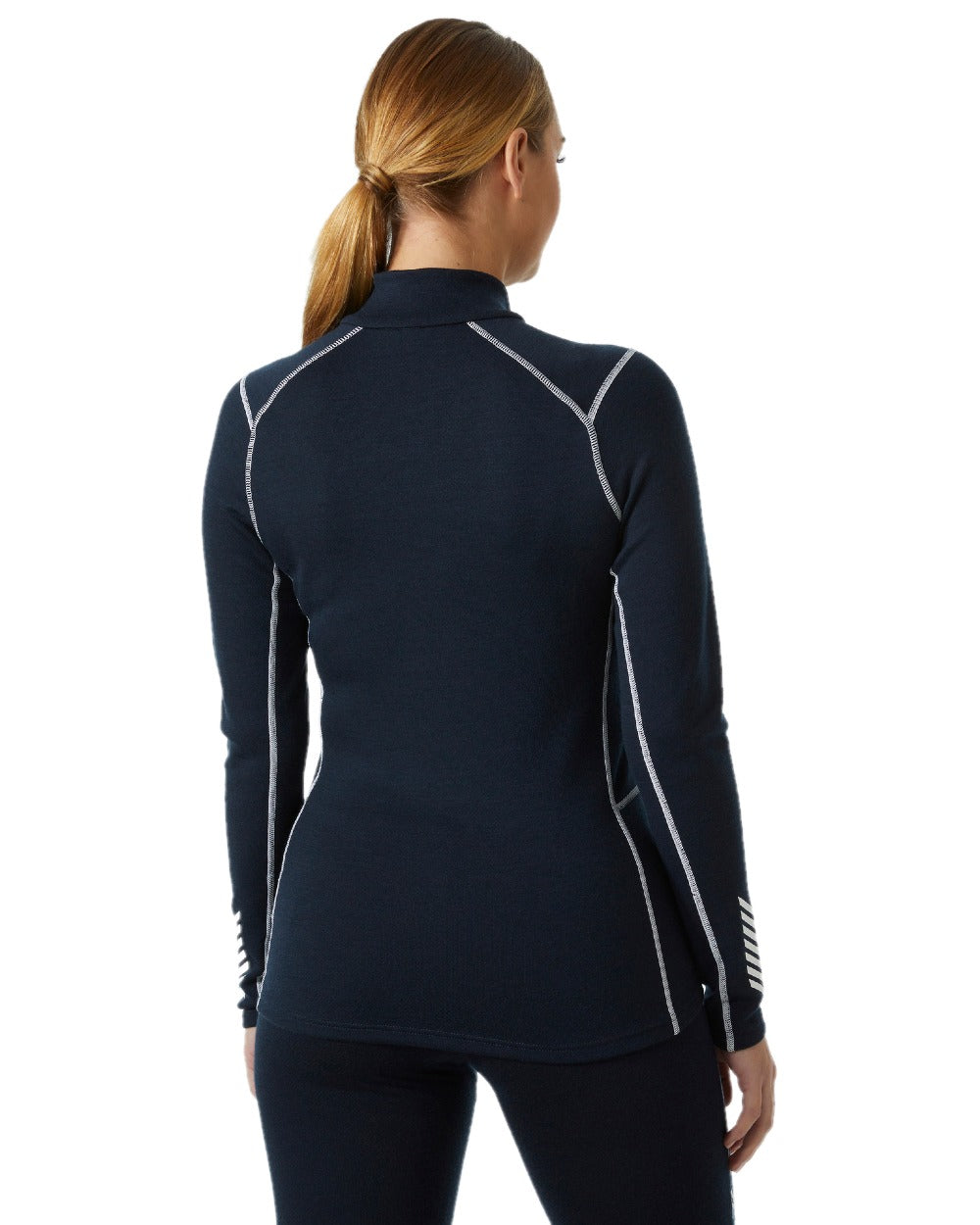 Navy Coloured Helly Hansen Womens Lifa Merino Midweight Half-Zip Base Layer on white background 