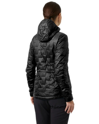 Black Matte Coloured Helly Hansen Womens Lifaloft Hooded Insulated Jacket on white background 