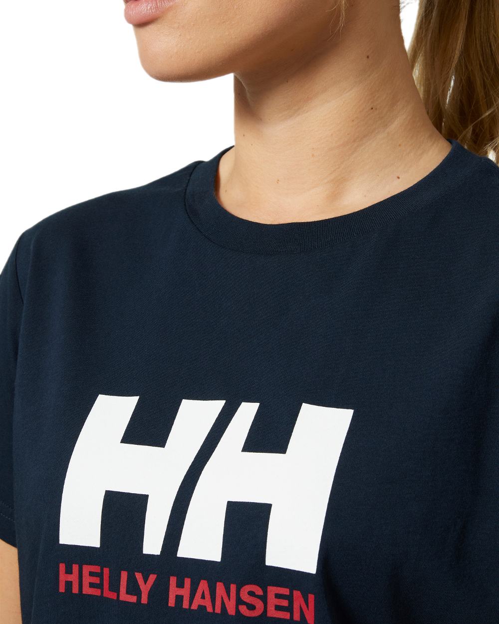 Navy Coloured Helly Hansen Womens Logo T-Shirt 3.0 on white background 