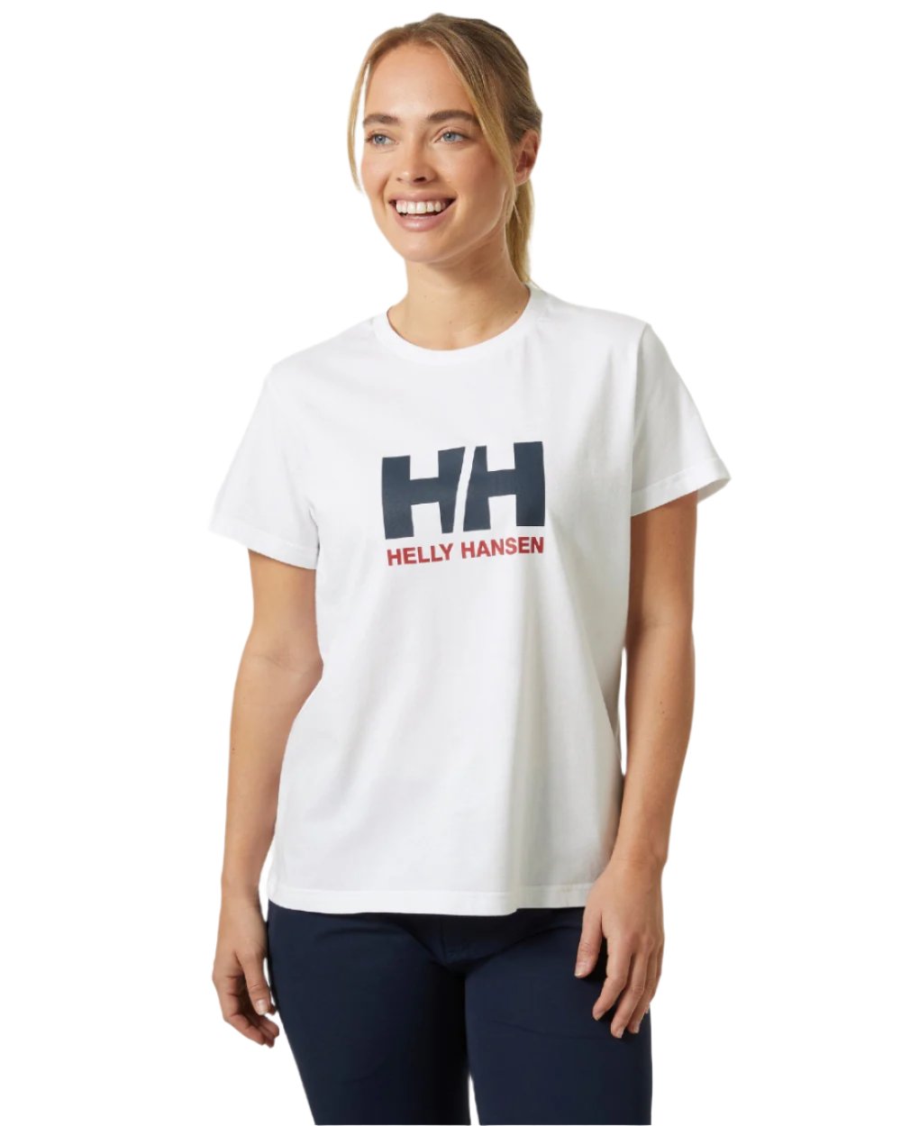 White Coloured Helly Hansen Womens Logo T-Shirt 3.0 on white background 